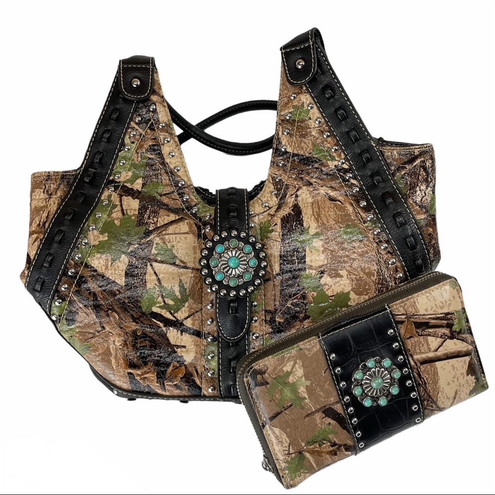 Montana West Concho Camo Handbag Jeweled w/ Wallet